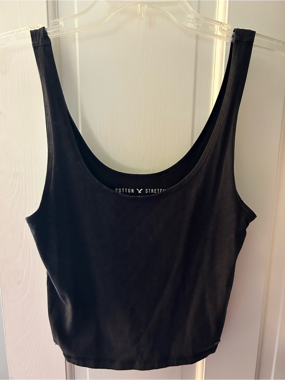 American Eagle Outfitters Cotton Stretch Black Scoop Neck Cropped Tank